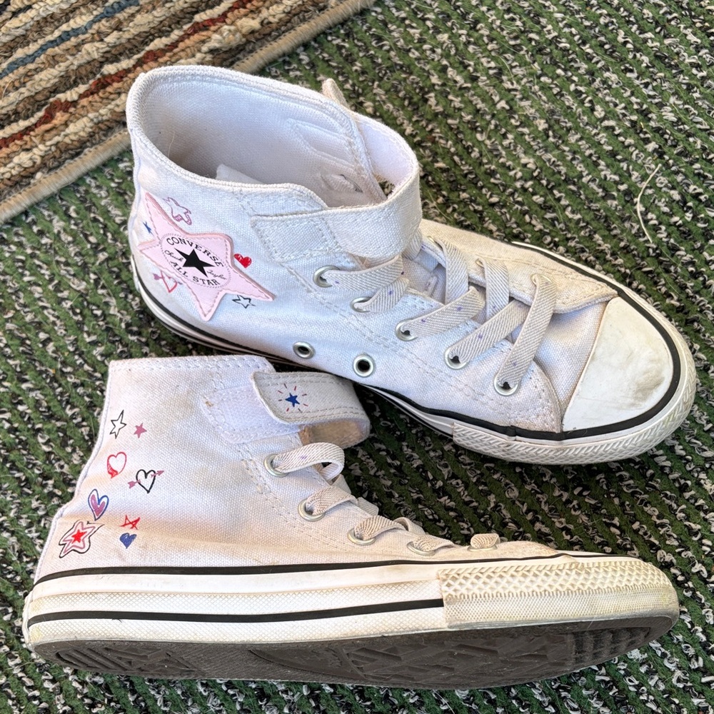 Converse Kids High-Top Sneakers - White with Heart and Star Accents